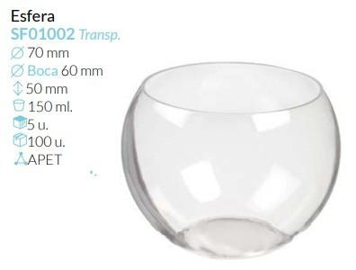 Esfera Transparente Boca Ø 70 Alto 50 Mm 150 Ml Pack 5 Unid