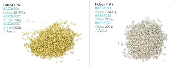 Fideos Azucar Oro y Plata 750gr-bote 200gr y saco de 10kg