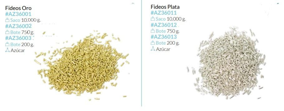 Fideos Azucar Oro y Plata 750gr-bote 200gr y saco de 10kg