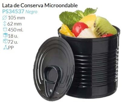 Lata De Conserva Negra Microondable Ø 109 Alto 66  Mm 450 Ml Pack 18 Unid