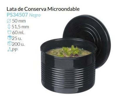 Lata De Conserva Negra Microondable Ø 50 Alto 51,5 Mm 60 Ml Pack 25 Unid