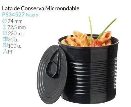 Lata De Conserva Negra Microondable Ø 74 Alto 72,5 Mm 220 Ml Pack 20 Unid