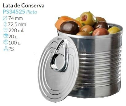 Lata De Conserva Plata Ø 74 Mm 72,5 Mm 220 Ml. Pack 20 Unid