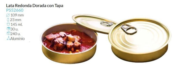 Lata Redonda Dorada Con Tapa Ø 109 Alto 23 Mm 145 Ml Pack 30 Unid