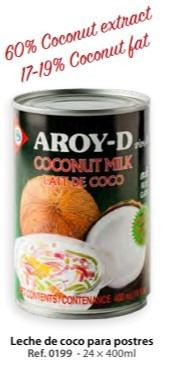 Leche De Coco Aroy-D Para Postre 400Ml (Caja De 24 Unidades)