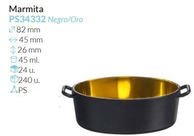 Marmita Oval Negro/Oro 82X45X26 Mm. 46 Ml Pack 24 Unid