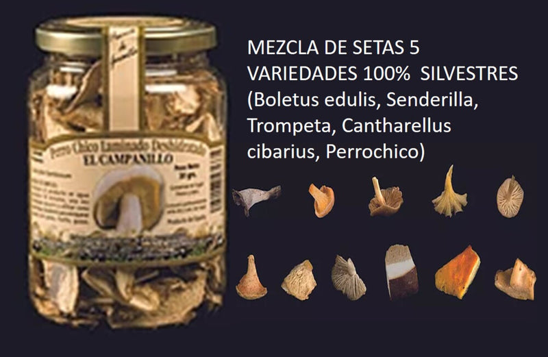 Mezcla De Setas 5 Varie. 100% Silvestres Dehidratado Bote Pet  300 Grs