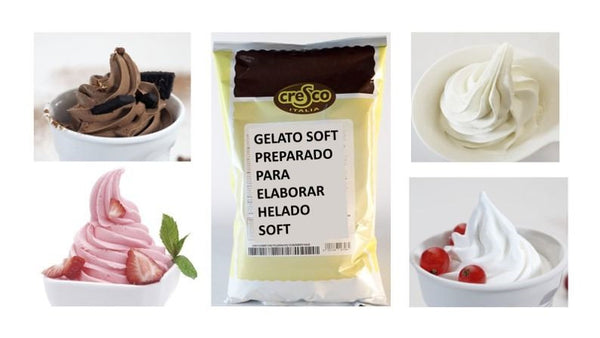 Mezclas en polvo, completas y listas para elaborar helados soft (varios sabores)