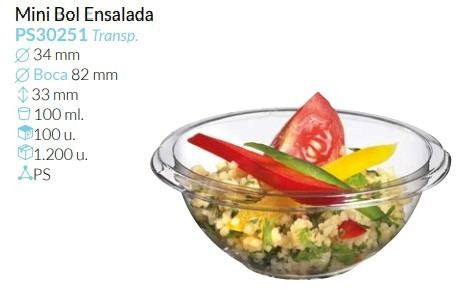 Mini Bol Ensalada Tte. Boca Ø 82 Base Ø 34 Alto 33 Mm  100 Ml Pack 100 Unid