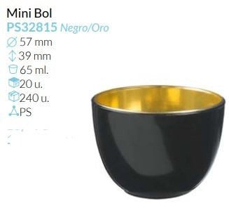 Mini Bol Negro/Oro Ø 57 Alto 39 Mm. 65 Ml Pack 20  Unid