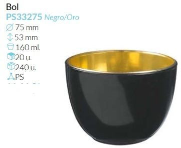 Mini Bol Negro/Oro Ø 75 Alto 53 Mm. 160 Ml Pack 20  Unid