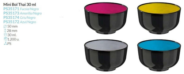 Mini Bol Thai  varios colores Ø 50 Alto 28 Mm 30 Ml Caja 1200 Unid