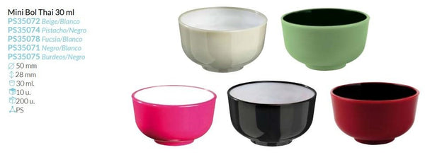 Mini Bol Thai varios colores  Ø 50 Alto 28 Mm 30 Ml Caja de 200 unidades