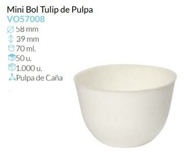 Mini Bol Tulip Blanco Ø 58 Mm Alto 39 Mm 70 Ml Pack 50 Un.