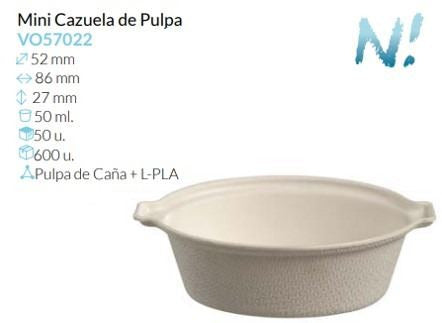 Mini Cazuela De Pulpa 52X86X27 Mm 52 Ml Pack 50 Un.