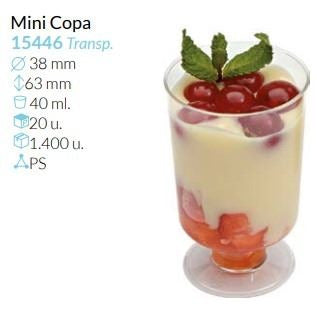 Mini Copa Transparente Ø 38 Alto 63 Mm 40 Ml. Pack 20 Unid