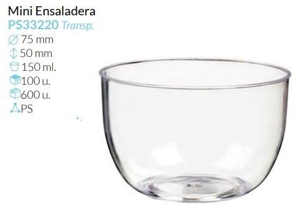 Mini Ensaladera Ø 75 Alto 50 Mm 150 Ml Pack 100 Unid