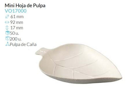 Mini Hoja Pulpa De Caña Blanca 92X61X17 Mm Pack 50 Un.