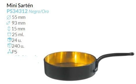 Mini Sarten Negro/Oro  Ø 55X93,5 Alto 15 Mm 25 Ml Pack 24 Unid