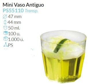 Mini Vaso Antiguo Transparente Ø 47 Alto 44 Mm 50 Ml Pack 100 Unid