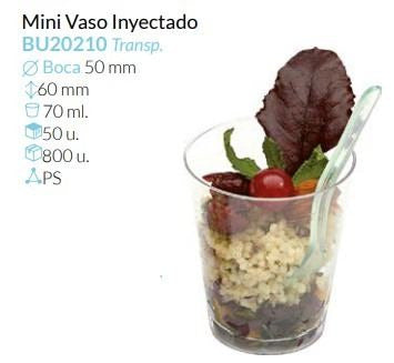 Mini Vaso Inyect Tte Boca Ø 50 Base Ø 35 Mm Alto 60 Mm  70 Ml. Pack 50 Unid