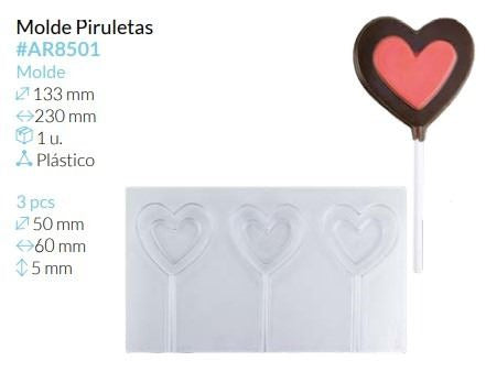MOLDE DE PLASTICO PIRULETAS CORAZÓN 3 MOLDES