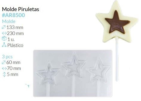 MOLDE DE PLASTICO PIRULETAS ESTRELLA 3 MOLDES