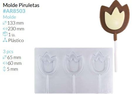 MOLDE DE PLASTICO PIRULETAS TULIPAN 3 MOLDES