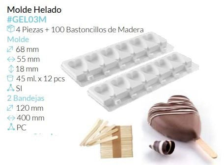 MOLDE MINI HELADOS CORAZON 68X55X18MM 45ML 12 PCS