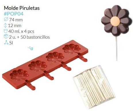 MOLDE PARA  PIRULETA FLOR Ø 74X12 MM 4 MOLDES