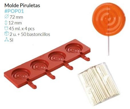MOLDE PARA  PIRULETA REDONDA Ø 72X12 MM 4 MOLDES