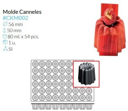 MOLDE SILICONA CANNELES Ø 56MM ALTO 50MM 80ML 54 PCS