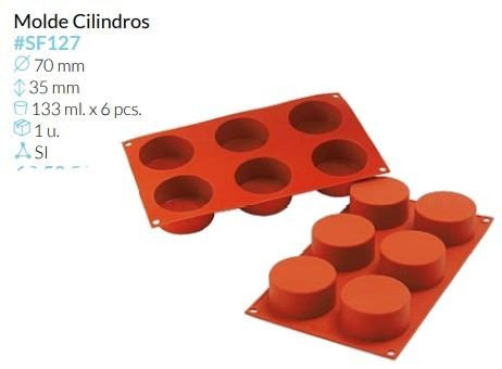 MOLDE SILICONA CILINDROS Ø 70MM ALTO 35MM 133ML 6 PCS