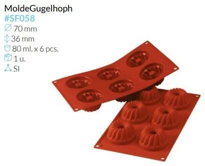 MOLDE SILICONA GUGELHOPH Ø 70MM ALTO 36MM 80ML 6 PCS