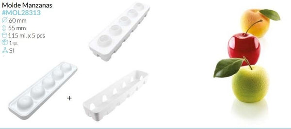 MOLDE SILICONA MANZANA Ø 60 MM ALTO 55 MM 115 ML 5 PCS