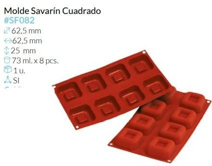 MOLDE SILICONA SAVARIN CUADRADO 65X65X26MM 73ML 8 PCS