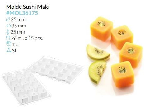 MOLDE SILICONA SUSHI MAKI 35X35X25 MM VOL 26,3 ML