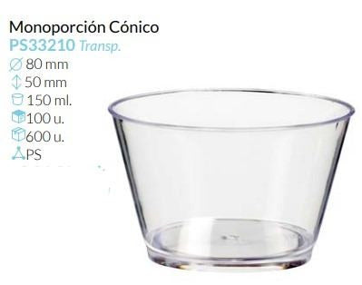 Monoporcion Conico Transparente Ø 80 50 Mm 150 Ml Pack 100 Unid