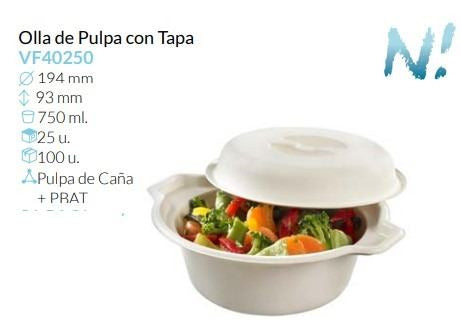 Olla De Pulpa Con Tapa Ø 194 Alto 93  750 Ml Pack 25 Unidades