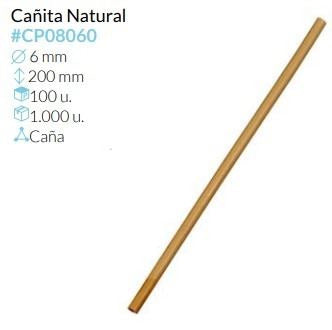 Pajita De Caña Natural 200 Ø 6 Mm Pack 100 Unid