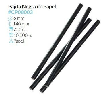 Pajita Negra De Papel 195 Ø 6 Mm Pack 250 Unid