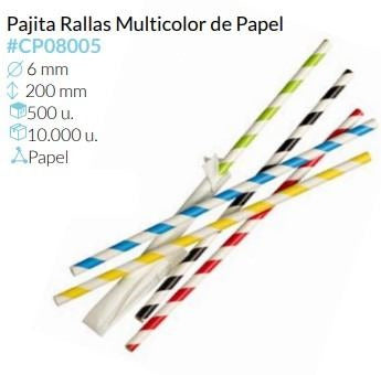 Pajita Rallas Multicolor De Papel 200 Ø 6 Mm Pack 500 Unid