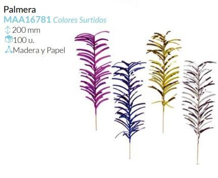 Palmeras Para Cocktail Colores 200 Mm Caja 100 Unid