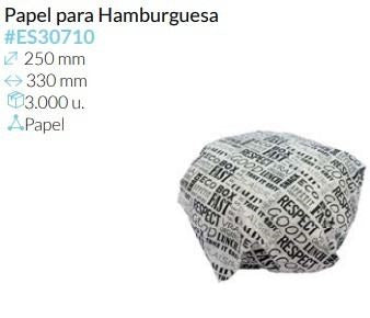 Papel Parafinado Para Hamburguesa 330X250 Mm Caja 3000 Unidades
