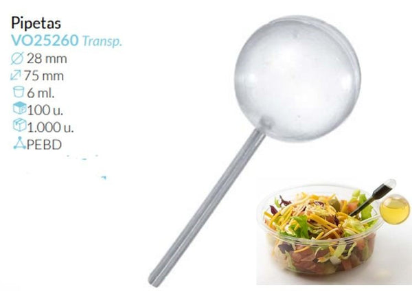 Pipeta Pransparente Ø 28 Largo 75 Mm 6 Ml Pack 100 Unid