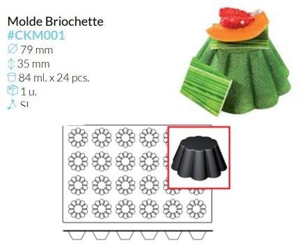 PLACA SILICONA BRIOCHETTE 60X40 24 MOLDES 500 unidades