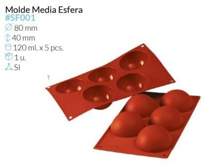 PLACA SILICONA MEDIA ESFERA 29,5X17,5 CM 5 MOLDES