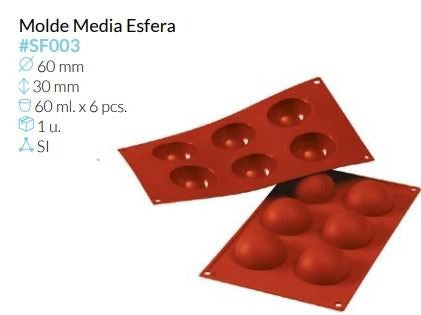 PLACA SILICONA MEDIA ESFERA 29,5X17,5 CM 6 MOLDES