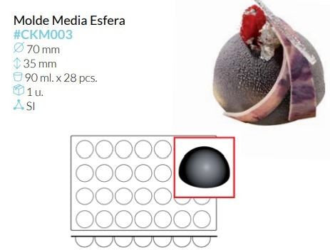 PLACA SILICONA MEDIA ESFERA 60X40 28 MOLDES