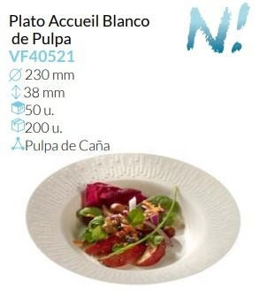 Plato Accueil Blanco De Pulpa Ø 230 Alto 38 Mm Pack 50 Un.